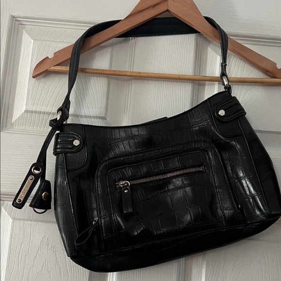 Y2K Liz Claiborne Black Crocodile-Embossed Shoulder Bag - Picture 2 of 6